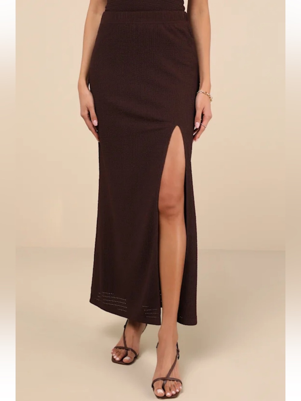 Fania Dark Brown Textured Knit Maxi Skirt